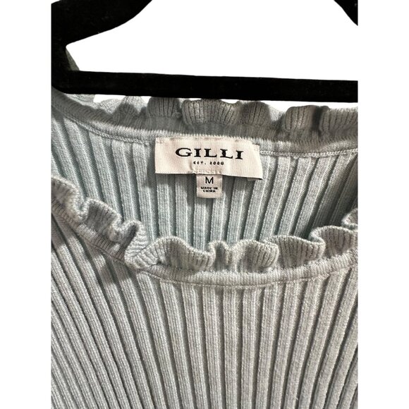 👗 2/$30 👗 Gilli Light Blue Ribbed Tank with Ruffled Collar and Arms sz M - Picture 4 of 6